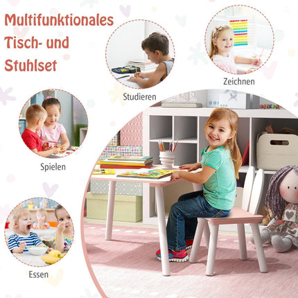 Kindertisch mit 2 Stühlen 3 tlg. Kindersitzgruppe mit rosa Massivholzbeinen