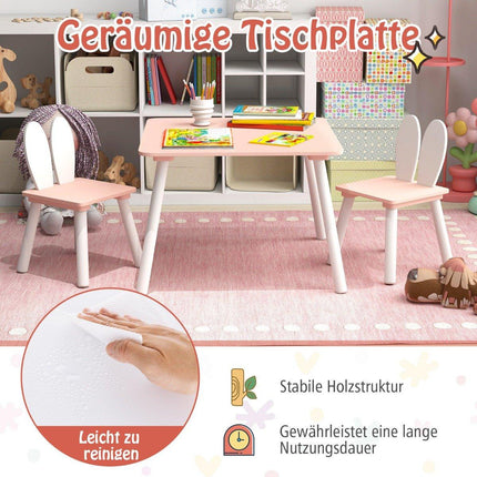 Kindertisch mit 2 Stühlen 3 tlg. Kindersitzgruppe mit rosa Massivholzbeinen