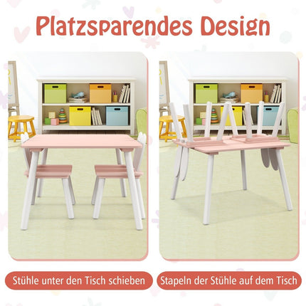 Kindertisch mit 2 Stühlen 3 tlg. Kindersitzgruppe mit rosa Massivholzbeinen