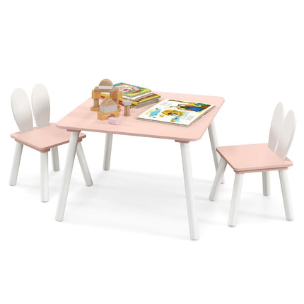 Kindertisch mit 2 Stühlen 3 tlg. Kindersitzgruppe mit rosa Massivholzbeinen