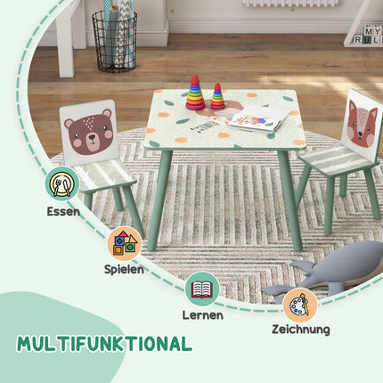 Dětský stůl a židle – zvířecí design, 3-8 let, zelený