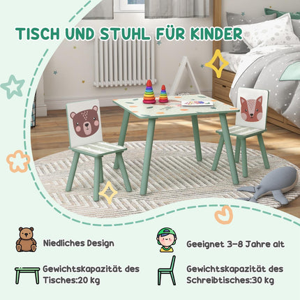 Dětský stůl a židle – zvířecí design, 3-8 let, zelený