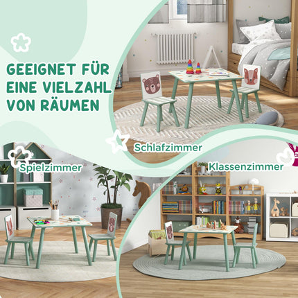Dětský stůl a židle – zvířecí design, 3-8 let, zelený