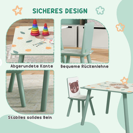Dětský stůl a židle – zvířecí design, 3-8 let, zelený