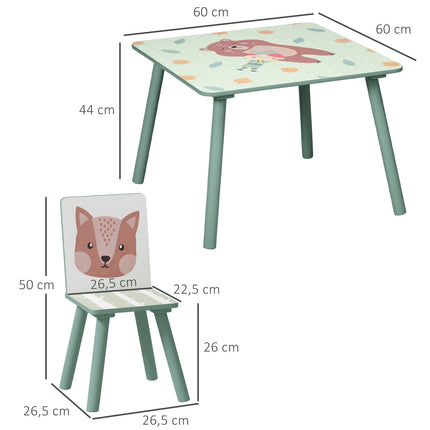 Dětský stůl a židle – zvířecí design, 3-8 let, zelený