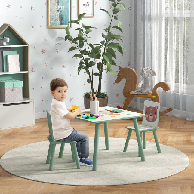 Dětský stůl a židle – zvířecí design, 3-8 let, zelený