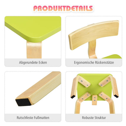Dětský stůl se 2 dřevěnými židlemi, 3 ks. Dětský sedací set pro děti, zelený