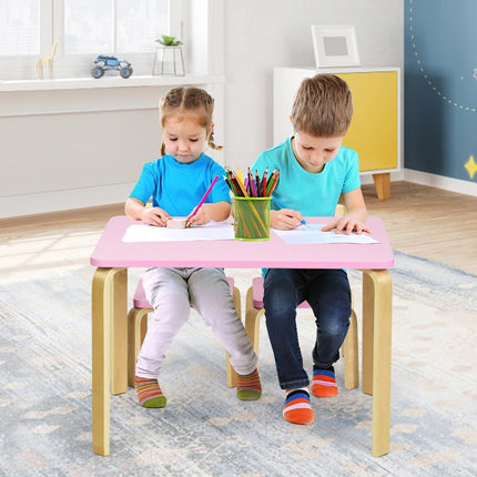 Dětský stůl se 2 dřevěnými židlemi, 3 ks. Dětský sedací set pro děti, růžový