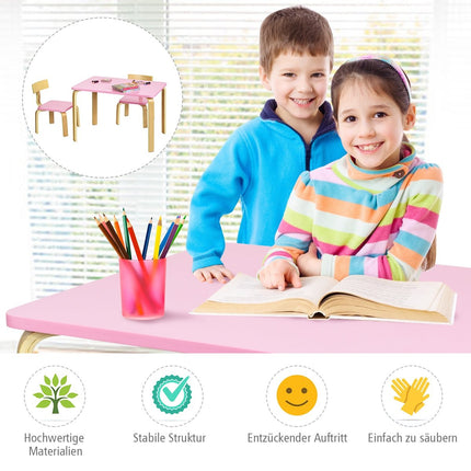 Dětský stůl se 2 dřevěnými židlemi, 3 ks. Dětský sedací set pro děti, růžový