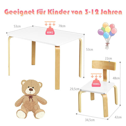 Dětský stůl se 2 dřevěnými židlemi, 3 ks. Dětský sedací set pro děti, bílý