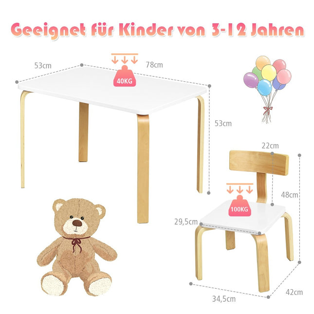 Children's table with 2 wooden chairs 3 pieces. Children's seating group Seating group for children white