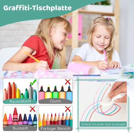 Dětský stůl se 4 židlemi, set s graffiti deskou, výškově nastavitelný dětský sedací set, zelený