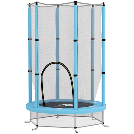 Kindertrampoline Ø140 cm, indoor trampoline met veiligheidsnet randafdekking rubberen touw, kindertrampoline met deur met ritssluiting, inktvispatroon, voor kinderen 3-6 jaar lichtblauw |
