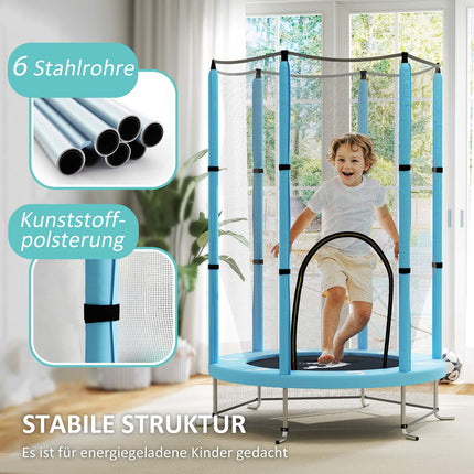 Kindertrampoline Ø140 cm, indoor trampoline met veiligheidsnet randafdekking rubberen touw, kindertrampoline met deur met ritssluiting, inktvispatroon, voor kinderen 3-6 jaar lichtblauw |