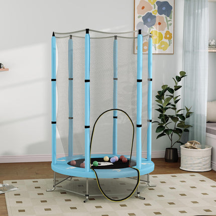 Kindertrampoline Ø140 cm, indoor trampoline met veiligheidsnet randafdekking rubberen touw, kindertrampoline met deur met ritssluiting, inktvispatroon, voor kinderen 3-6 jaar lichtblauw |