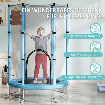 Kindertrampoline Ø140 cm, indoor trampoline met veiligheidsnet randafdekking rubberen touw, kindertrampoline met deur met ritssluiting, inktvispatroon, voor kinderen 3-6 jaar lichtblauw |