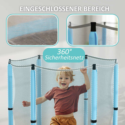 Kindertrampoline Ø140 cm, indoor trampoline met veiligheidsnet randafdekking rubberen touw, kindertrampoline met deur met ritssluiting, inktvispatroon, voor kinderen 3-6 jaar lichtblauw |