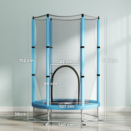 Kindertrampoline Ø140 cm, indoor trampoline met veiligheidsnet randafdekking rubberen touw, kindertrampoline met deur met ritssluiting, inktvispatroon, voor kinderen 3-6 jaar lichtblauw |