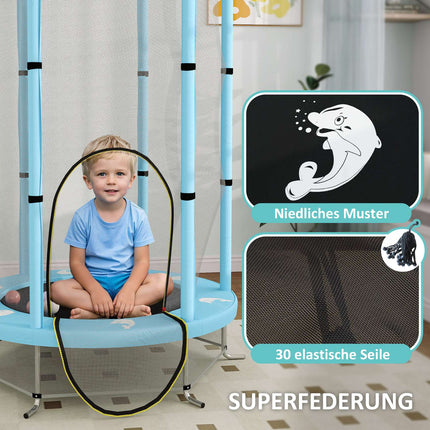 Kindertrampoline Ø140 cm, indoor trampoline met veiligheidsnet randafdekking rubberen touw, kindertrampoline met deur met ritssluiting, inktvispatroon, voor kinderen 3-6 jaar lichtblauw |