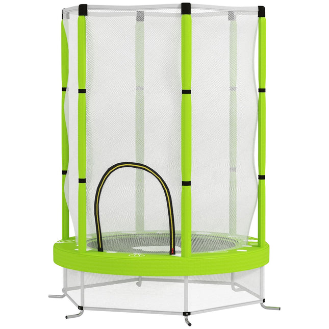 Kindertrampoline Ø140 cm, indoor trampoline met veiligheidsnet randafdekking rubberen touw, kindertrampoline met deur met ritssluiting, wolkenpatroon, voor kinderen 3-6 jaar groen |