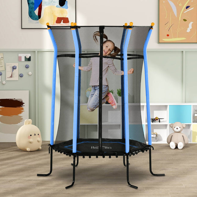 Dětská trampolína do interiéru, Ø163.5 cm, ochranná síť, modrá