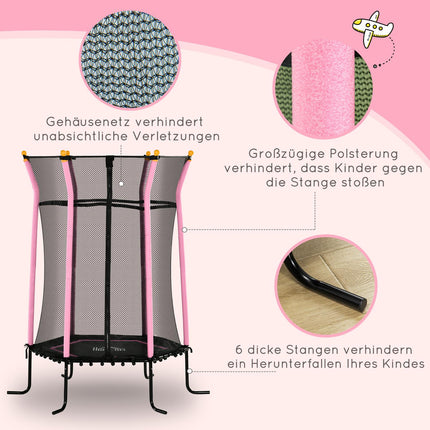 Children's 163.5 cm pink trampoline with safety net, up to 50 kg