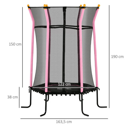 Children's 163.5 cm pink trampoline with safety net, up to 50 kg