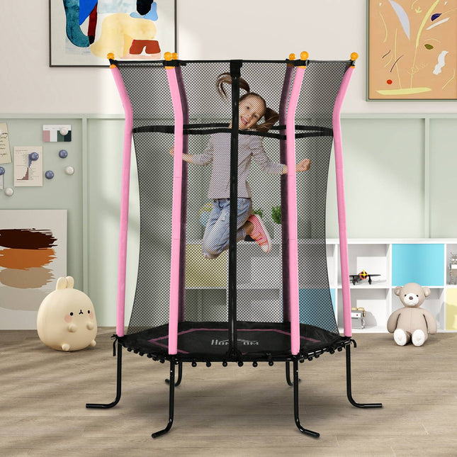 Dětská růžová trampolína 163.5 cm s ochrannou sítí, do 50 kg