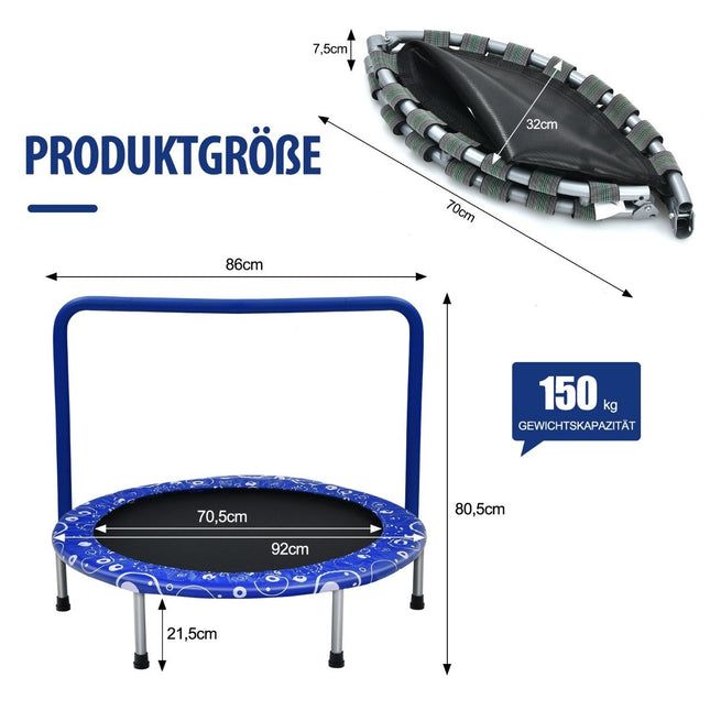 Dětská minitrampolína, skládací trampolína pro batolata, modrá + černá