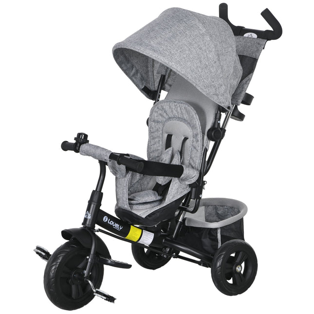 Toddler Tricycle with Push Handle, Sun Canopy, Grey