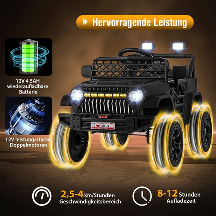 Dětský náklaďák s baterií 12 V, dobíjecí elektrické auto s dálkovým ovládáním, černý