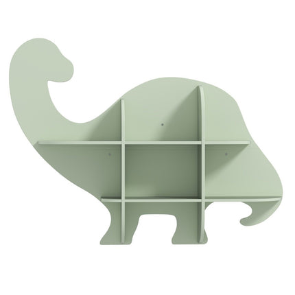 Dětská nástěnná knihovna se 2 policemi a 6 otevřenými přihrádkami, dřevěný dětský regál dinosaurus