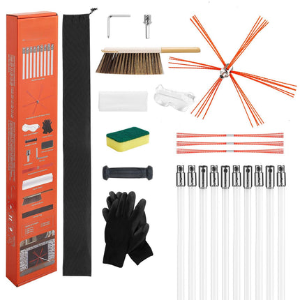 Chimney Sweep Kit, 10m Nylon Rod Brush, 90 Bend