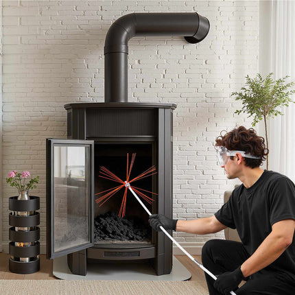 Chimney Sweep Kit, 30 ft Flexible Rods, Brush, Goggles