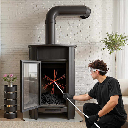 Chimney Sweep Kit, 7m Extendable Rod, Dual Brush Heads