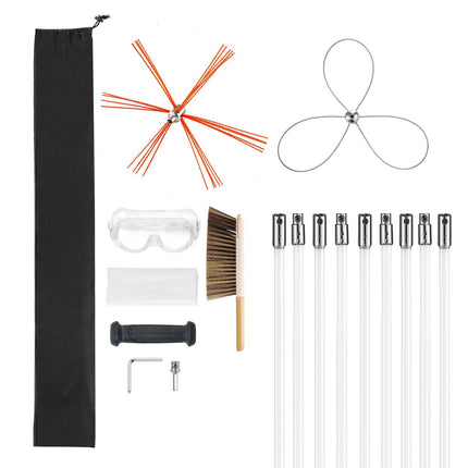 Chimney Sweep Kit, 9m Extendable Rod, Dual Brush Heads