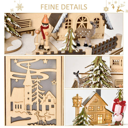 Wooden train advent calendar with 24 LED gift boxes