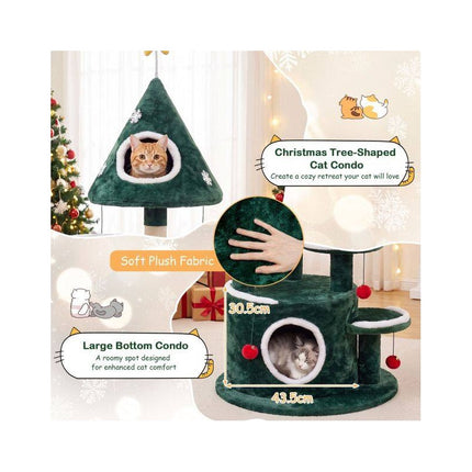Christmas Cat Tree 50 Inch with 2 Condos and Sisal Post, Green, Star Spring Toy
