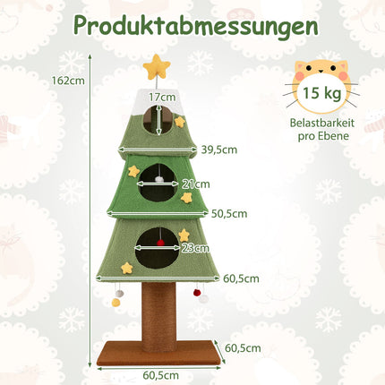 Vánoční kočičí strom se sisalovým sloupkem, 162 cm, zelený