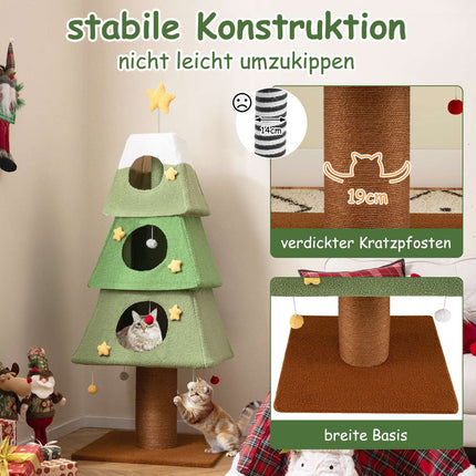 Vánoční kočičí strom se sisalovým sloupkem, 162 cm, zelený