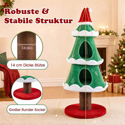 Christmas Cat Tree with Snow Decorations, 130cm Tall