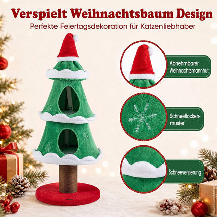 Christmas Cat Tree with Snow Decorations, 130cm Tall
