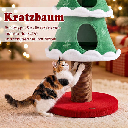 Christmas Cat Tree with Snow Decorations, 130cm Tall