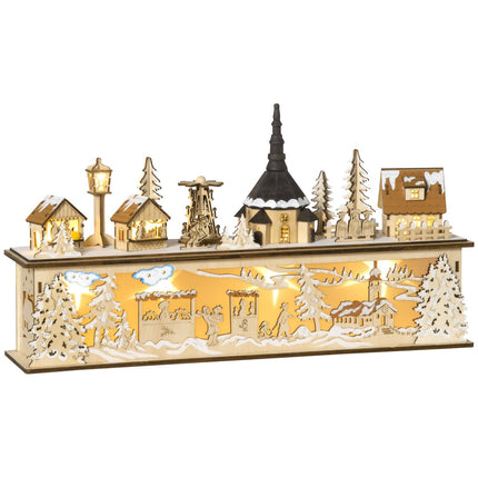 Vánoční vesnička, dekorace s LED osvětlenou zimní krajinou, 45x10x25 cm
