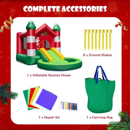 Christmas Inflatable Bounce House With Slide, Ball Pit For 3 Kids