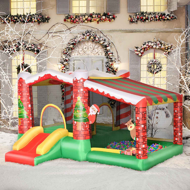 Inflatable Christmas castle for children with slide and ball pit