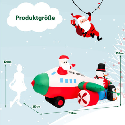 Vánoční nafukovací Santa ve vrtulníku s LED, 280 cm