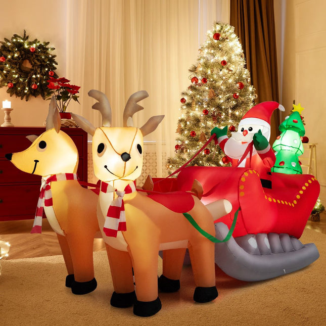 Vánoční nafukovací sáně Santy, 220cm, LED, 2 sobi