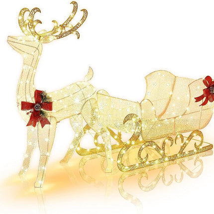 Christmas Reindeer And Santa Sleigh Decoration, 215 LED