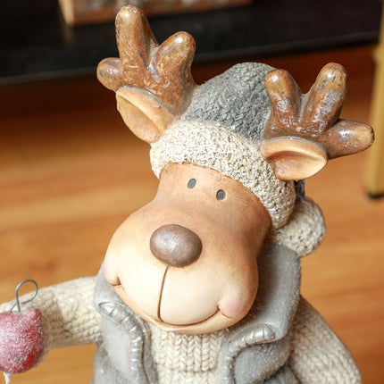 Christmas Reindeer Decoration with LED Lantern, Battery-Powered